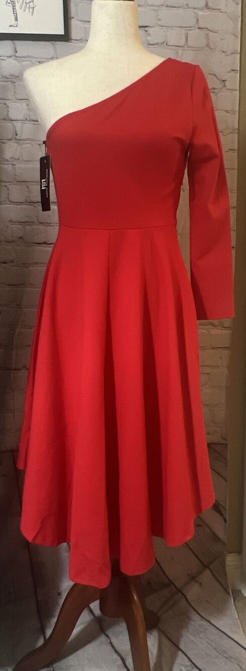 Sarin Mathews Red One Shoulder Dress  Women’s Medium NWT.